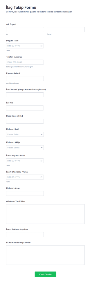İlaç Takip Form Şablonu