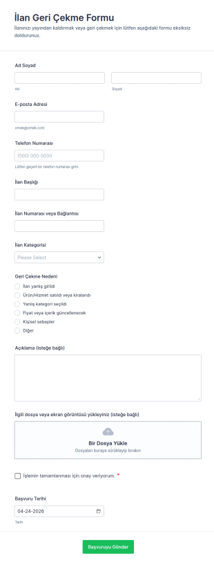 İlan Çekilme Formu 🎯 Form Şablonu
