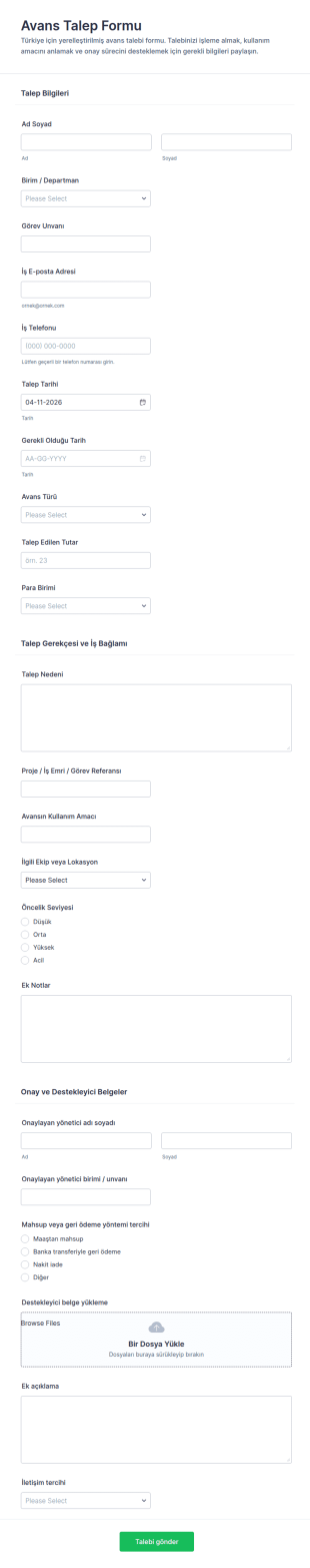 İleri Talep Form Şablonu