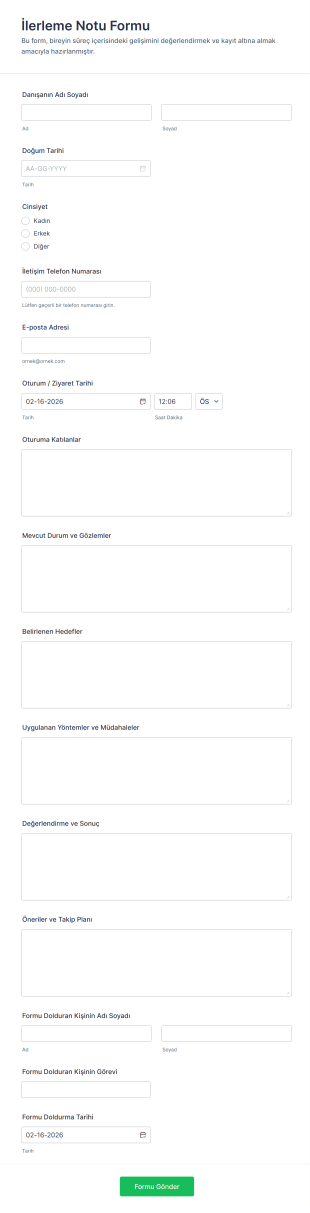 İlerleme Notu Form Şablonu