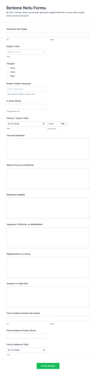 İlerleme Notu Form Şablonu