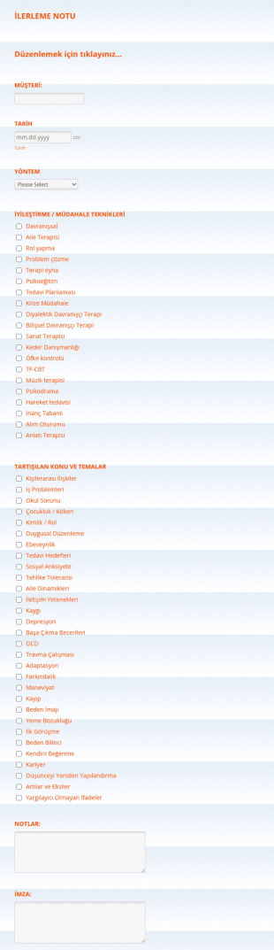 İlerleme Notu Form Şablonu