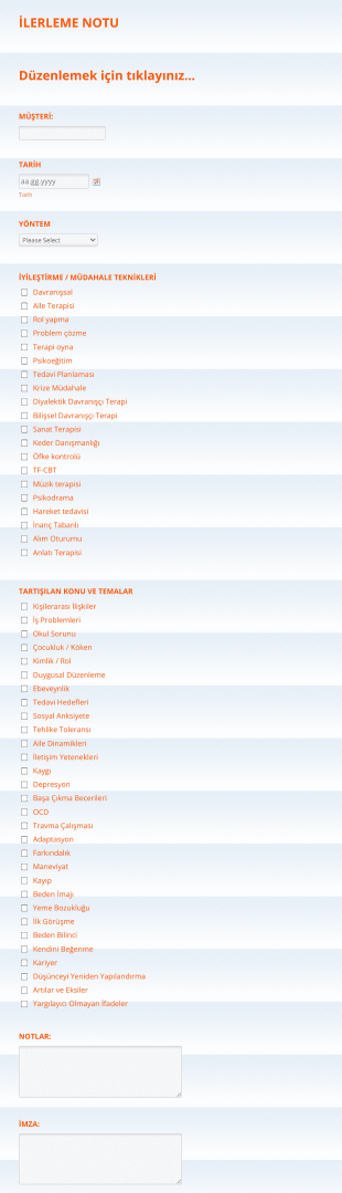 İlerleme Notu Form Şablonu