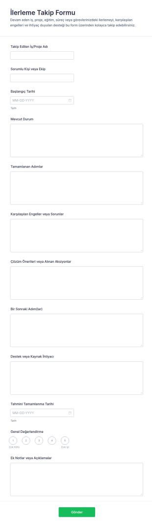 İlerleme Takip Form Şablonu