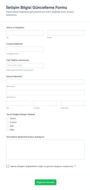 İletişim Bilgisi Güncelleme Form Şablonu