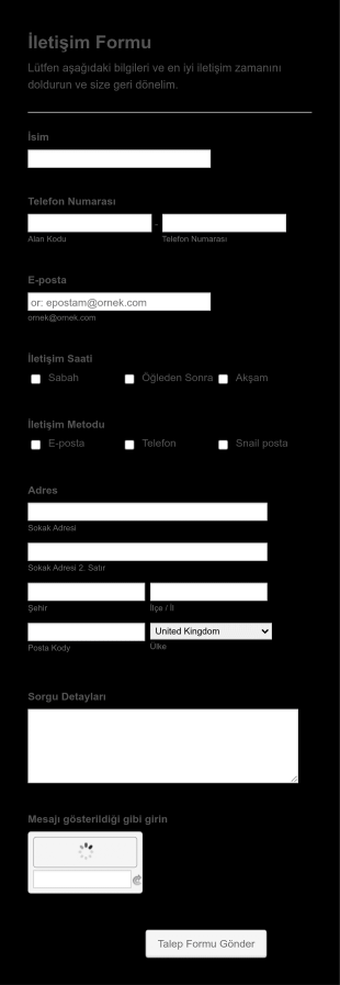 İletişim Formu Siyah Form Template