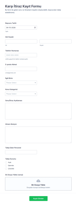 İletişim Günlüğü Form Şablonu