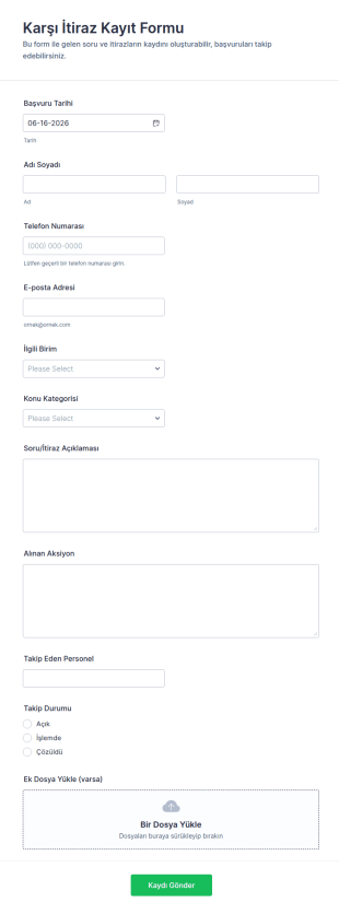 İletişim Günlüğü Form Şablonu