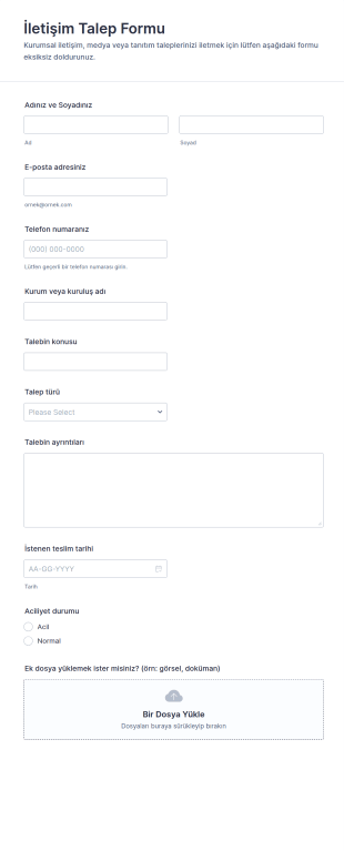 İletişim Talep Formu 📞✨ Form Şablonu
