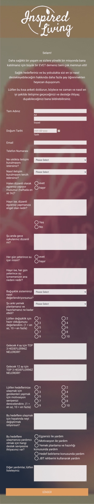 İlham Veren Yaşam Müşteri Bakım Form Template