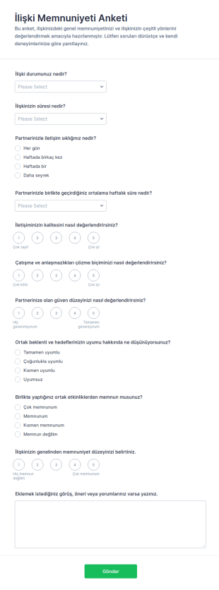 İlişki Anketi Form Şablonu