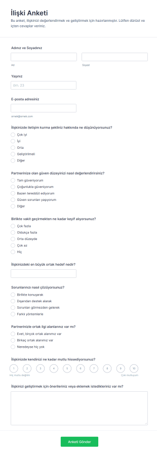 İlişki Anketi Form Şablonu