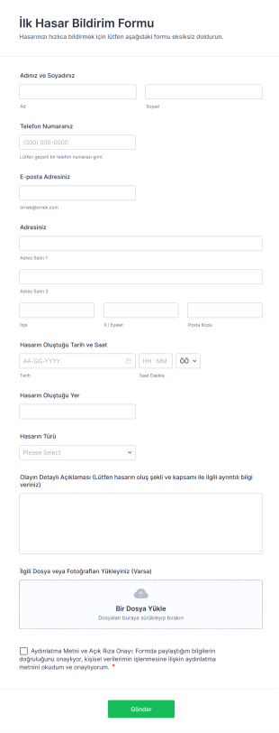 İlk Hasar Bildirim Form Template