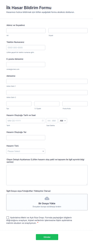 İlk Hasar Bildirim Form Şablonu