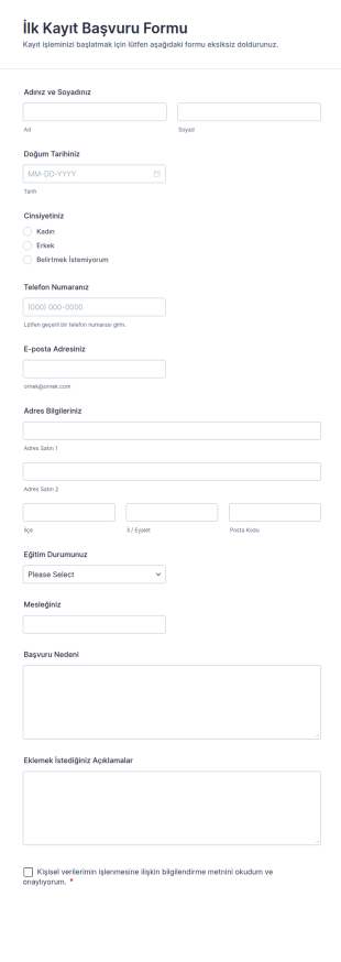 İlk Kayıt Başvuru Form Şablonu