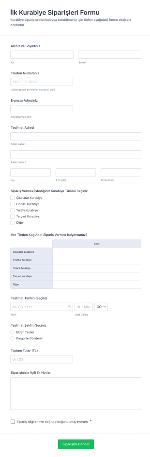 İlk Kurabiye Siparişleri Form Şablonu