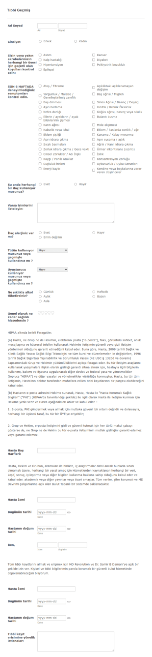 İlk Ziyaret Hasta Formları (MDR) Form Şablonu