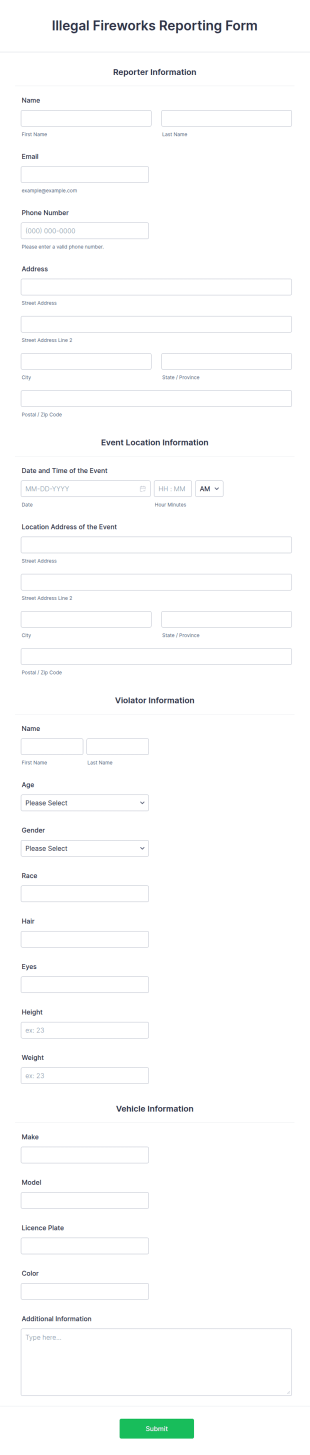Illegal Fireworks Reporting Form Template