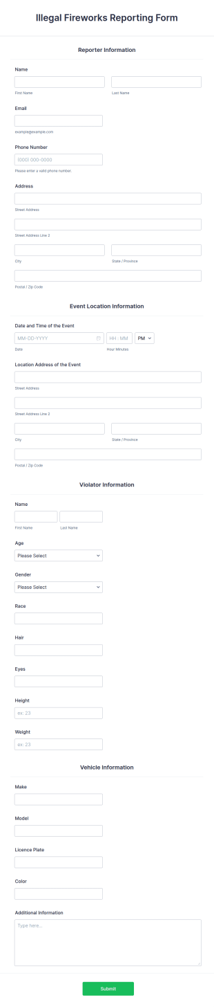 Illegal Fireworks Reporting Form Template