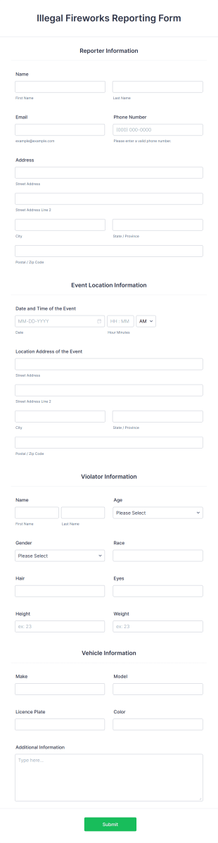 Illegal Fireworks Reporting Form Template
