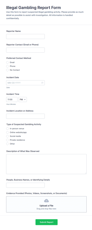 Illegal Gambling Report Form Template