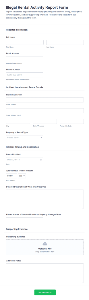 Illegal Rental Activity Report Form Template