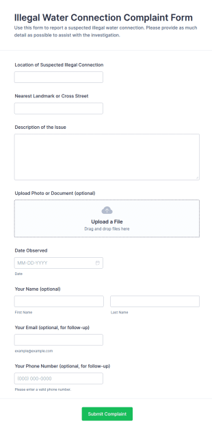 Illegal Water Connection Complaint Form Template