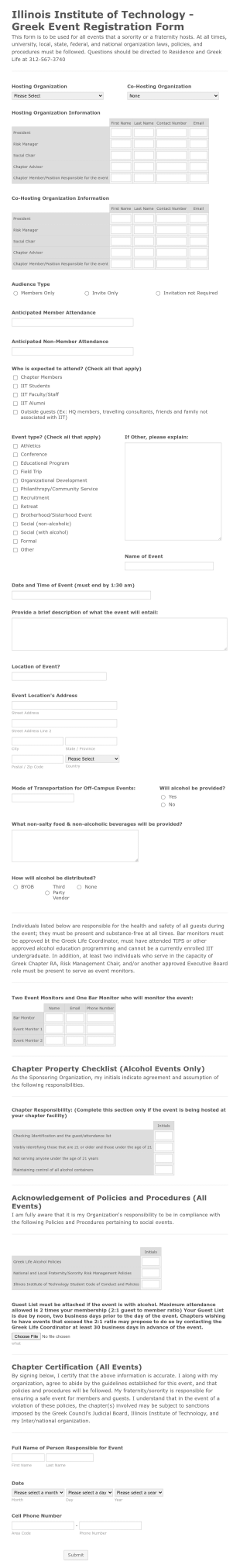 Illinois Institute Of Technology Greek Event Registration Form 2 Form Template