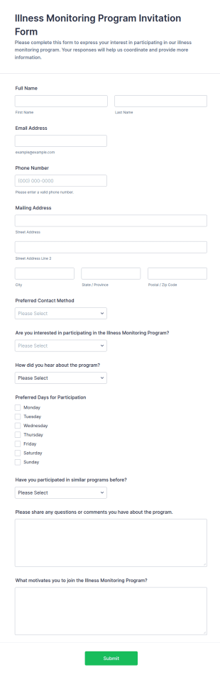 Illness Monitoring Program Invitation Form Template