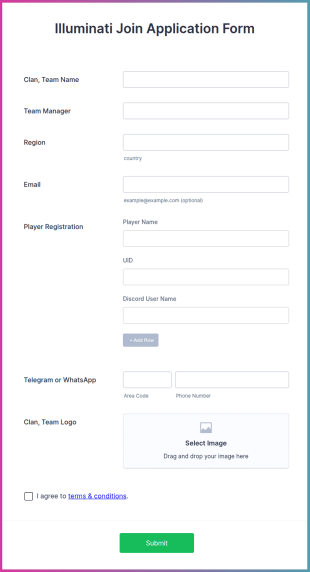 Illuminati Join Application Form Template
