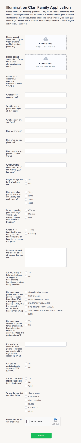 Mobile Game Team Application Form Template