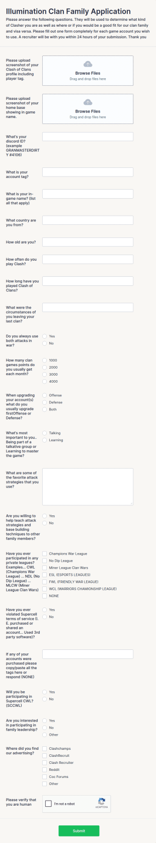 Mobile Game Team Application Form Template