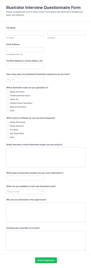 Illustrator Interview Questionnaire Form Template