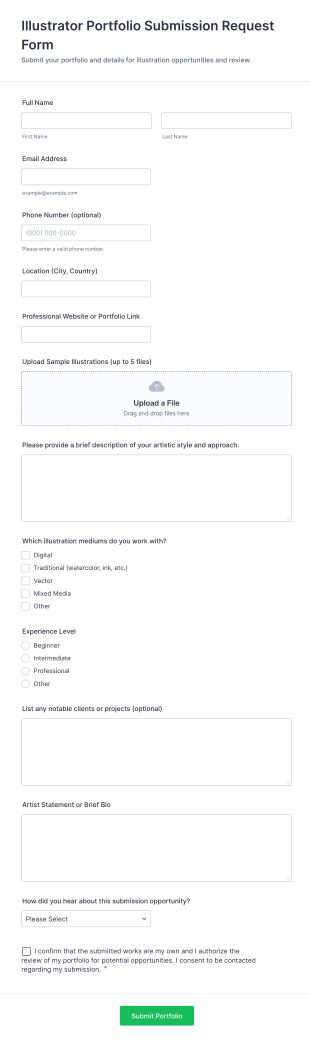 Illustrator Portfolio Submission Request Form Form Template