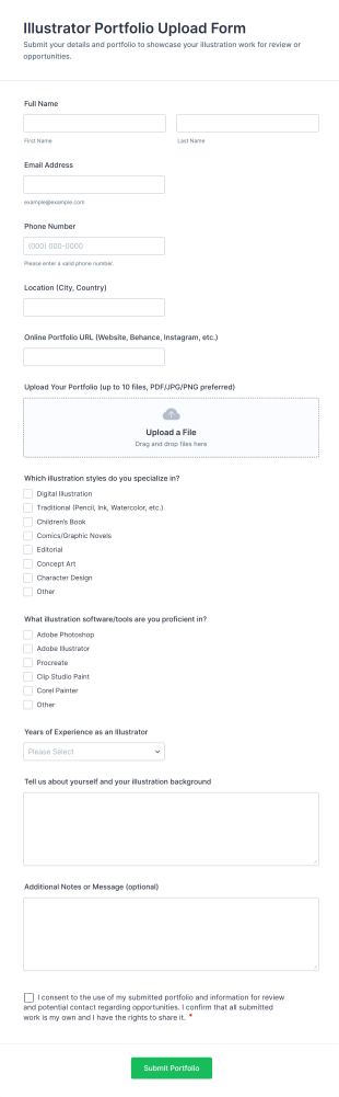 Illustrator Portfolio Upload Form Template