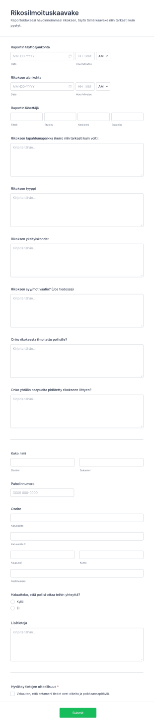 Ilmainen Rikosilmoituskaavake Form Template