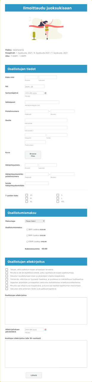 Ilmoittautuminen Juoksukisaan Form Template