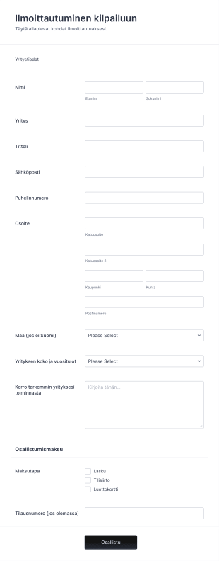 Ilmoittautuminen Kilpailuun Form Template