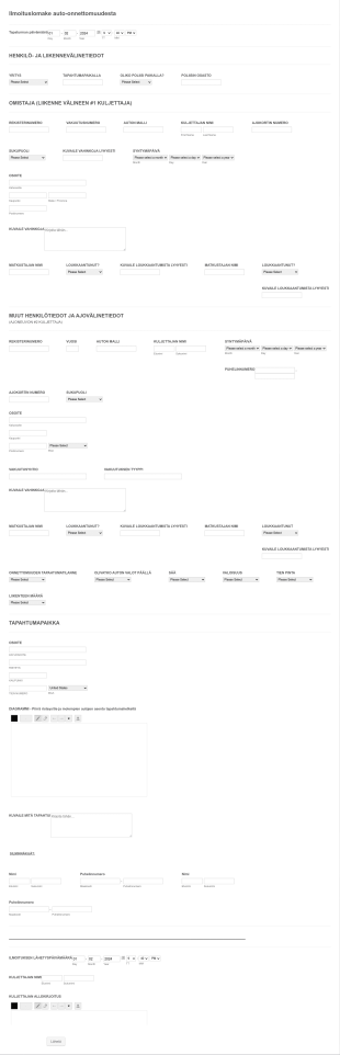 Ilmoituslomake Auto Onnettomuudesta