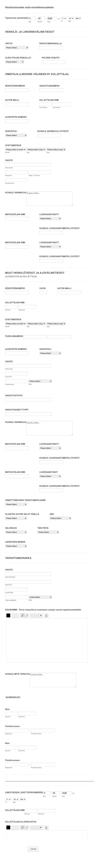 Ilmoituslomake Auto Onnettomuudesta