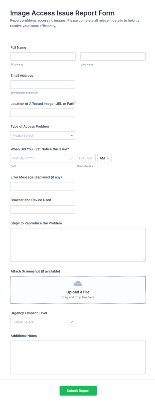 Image Access Issue Report Form Template
