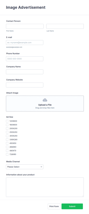 Image Advertisement Form Template