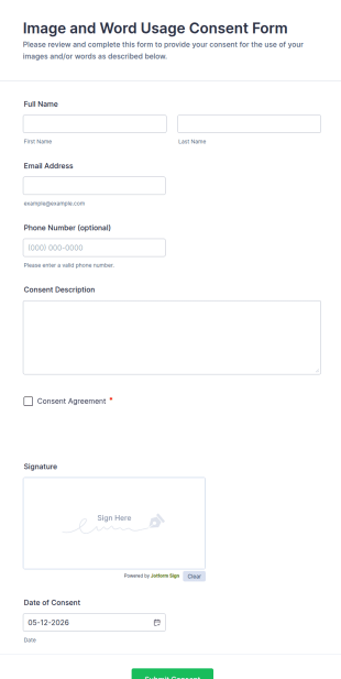 Image And Word Usage Consent Form Template