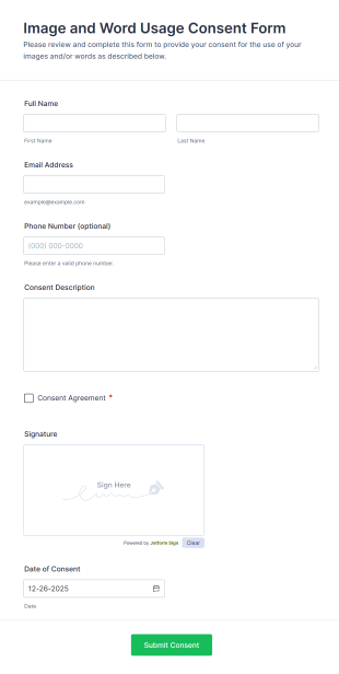 Image And Word Usage Consent Form Template