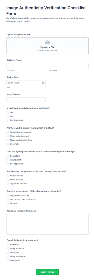 Image Authenticity Verification Checklist Form Template