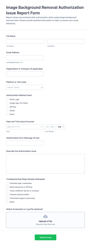 Image Background Removal Authorization Issue Report Form Template