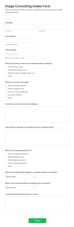 Image Consulting Intake Form Template