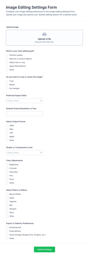Image Editing Settings Form Template