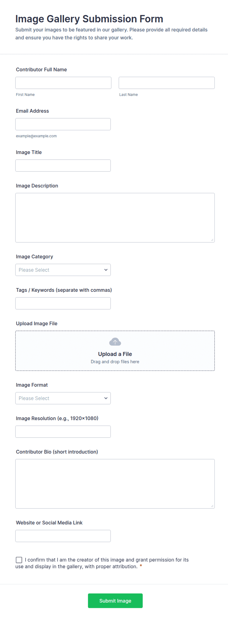 Image Gallery Form Example Image Gallery Submission Form Template | Jotform