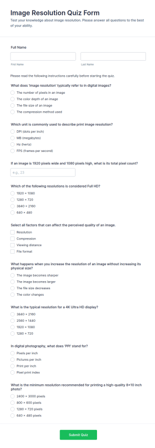 Image Resolution Quiz Form Template